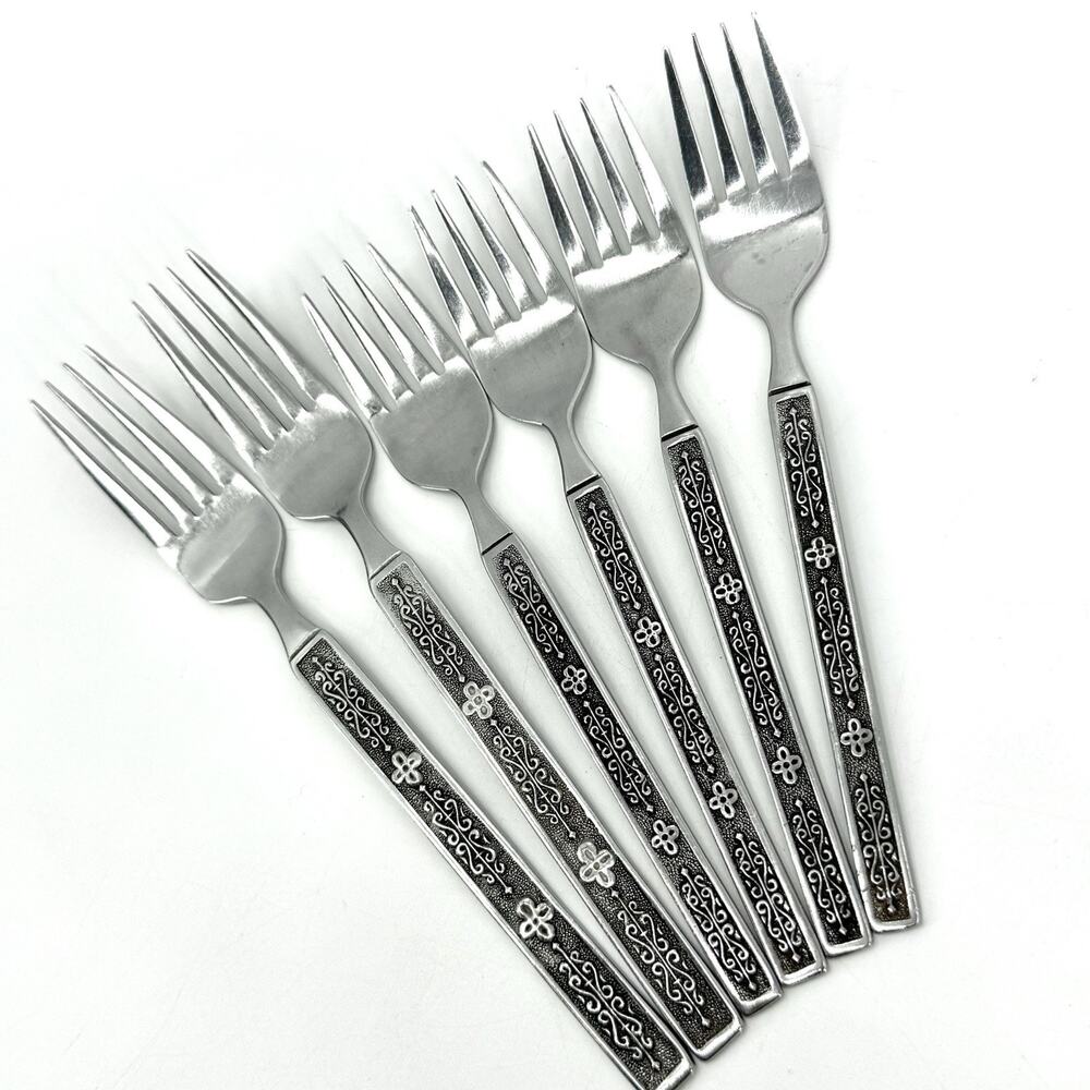 NASCO KASHMIR 6 pc~4 Salad Forks 2 Dinner Forks Vintage STAINLESS FLATWARE Korea